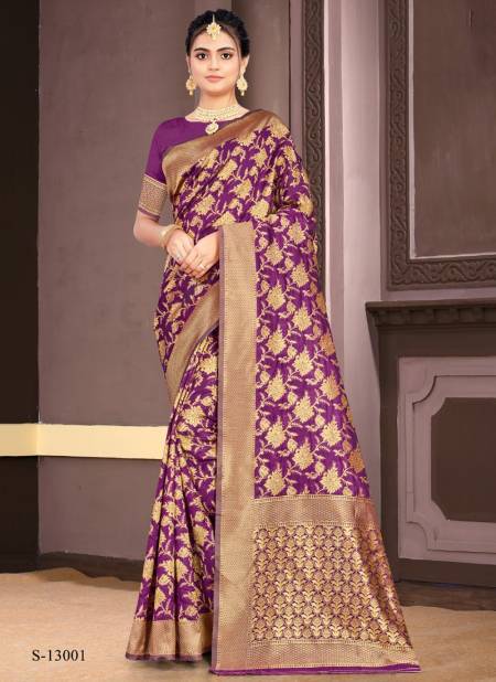 Purple Colour MANDAKINI Fancy Festive Wear Banarsi Silk Latest Saree Collection S-13001